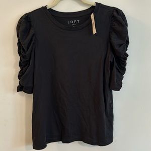 NWT LOFT PUFF SLEEVE BLACK TOP